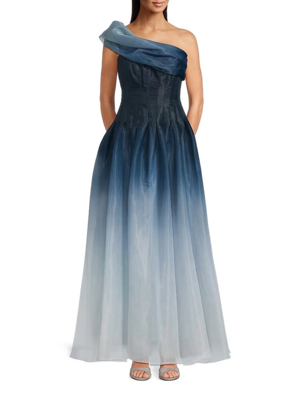 Muse by Marchesa Veronica Ombre Organza One Shoulder Sleeveless Gown Size 6 New
